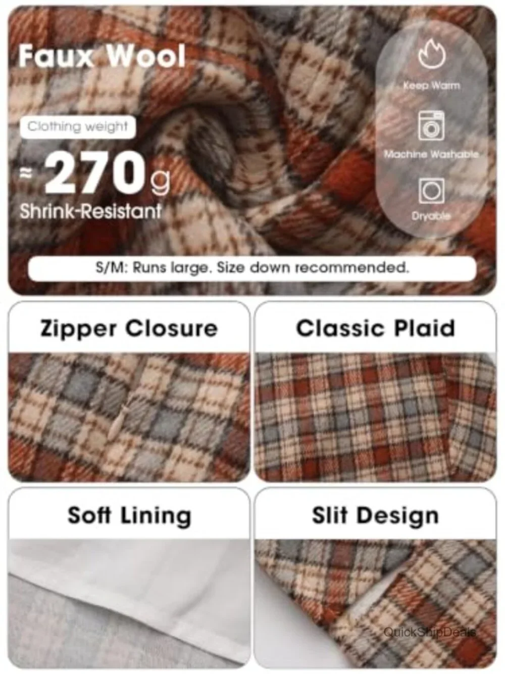 Faux Wool Plaid High Waisted Bodycon Mini Skirt with Side Slits